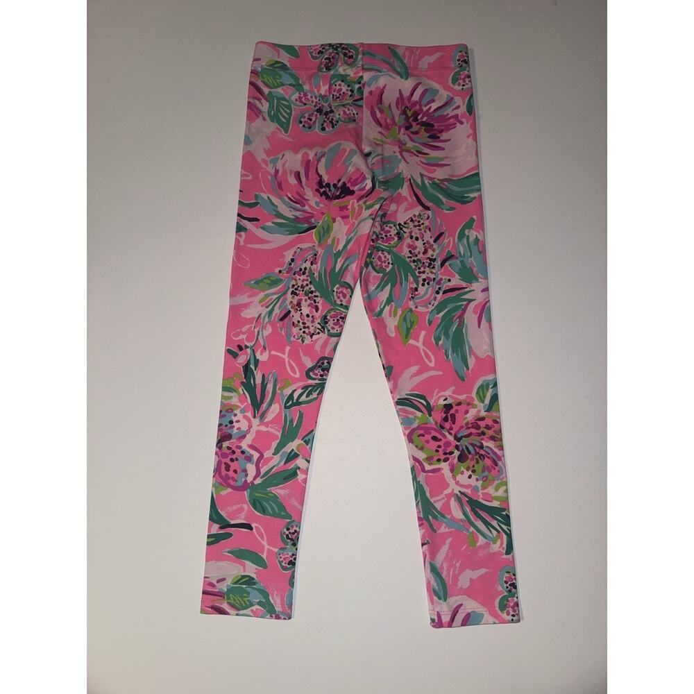 Lilly Pulitzer Girls Medium Pink Floral Leggings Cotton Stretch Preppy